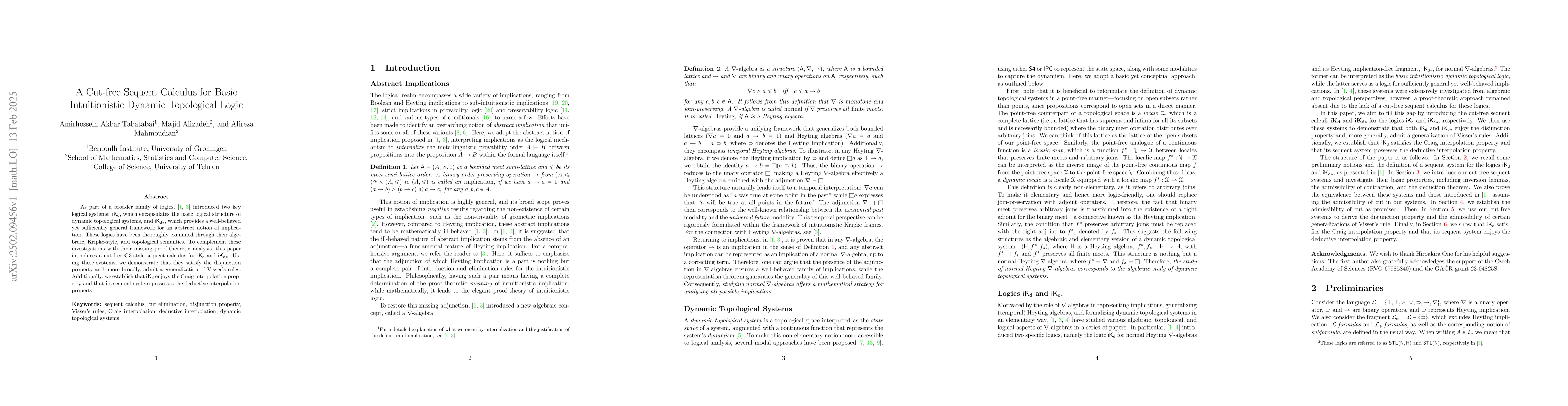 Thumbnail for A Cut-free Sequent Calculus for Basic Intuitionistic Dynamic Topological
  Logic