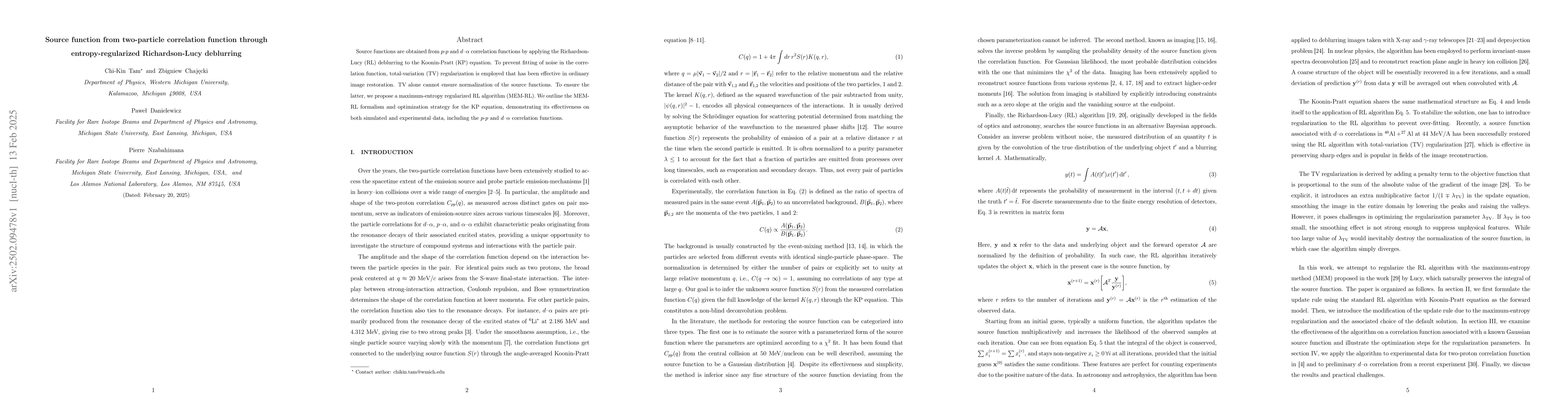 Thumbnail for Source function from two-particle correlation function through
  entropy-regularized Richardson-Lucy deblurring