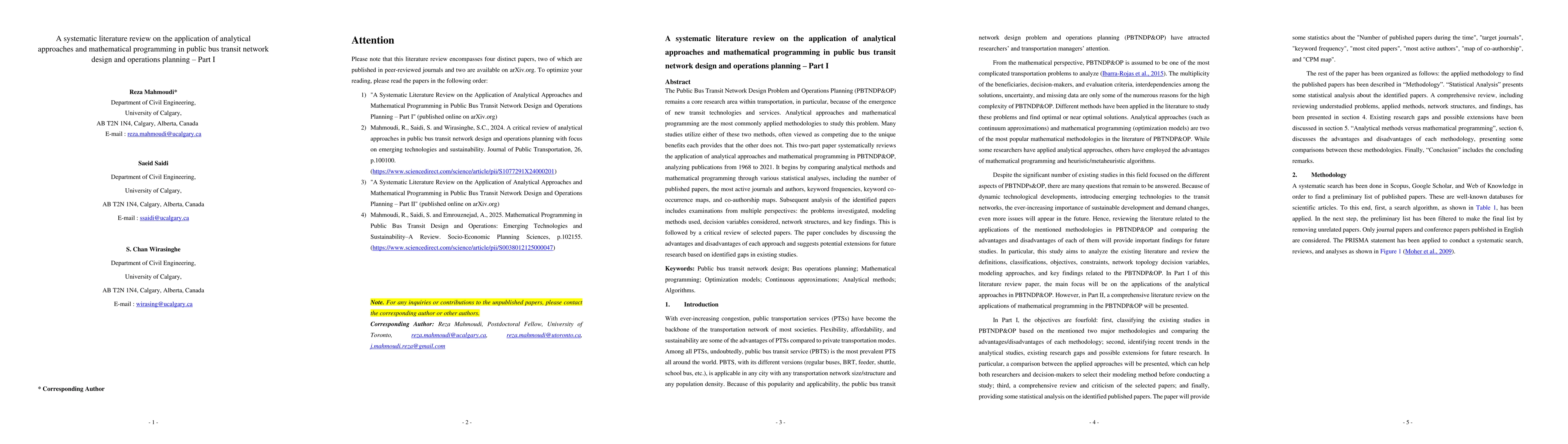 Thumbnail for A systematic literature review on the application of analytical
  approaches and mathematical programming in public bus transit network design
  and operations planning: Part I
