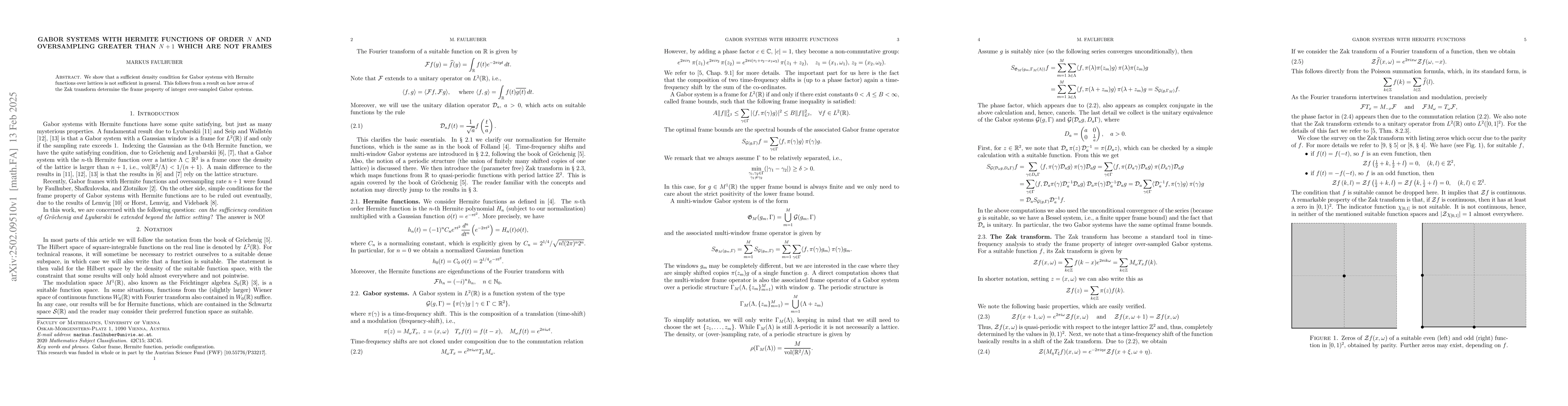 Thumbnail for Gabor systems with Hermite functions of order n and oversampling greater
  n+1 which are not frames