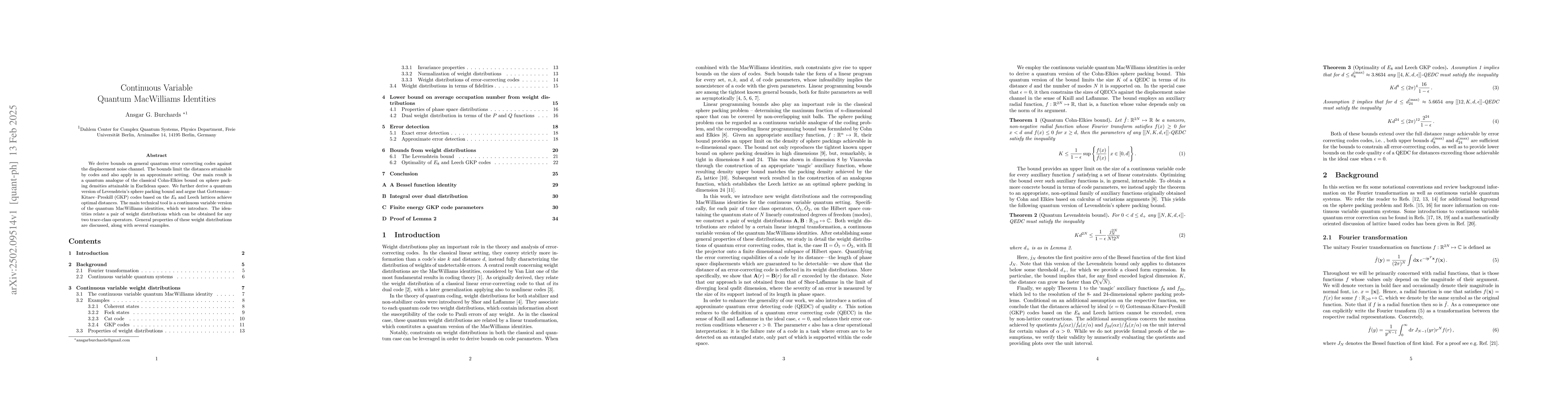 Thumbnail for Continuous Variable Quantum MacWilliams Identities