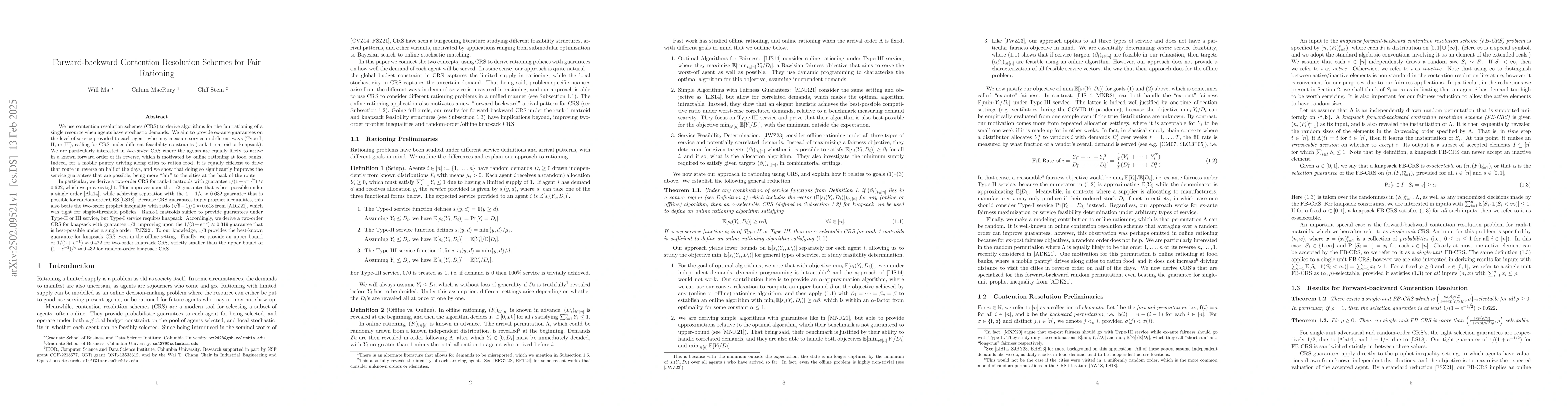 Thumbnail for Forward-backward Contention Resolution Schemes for Fair Rationing