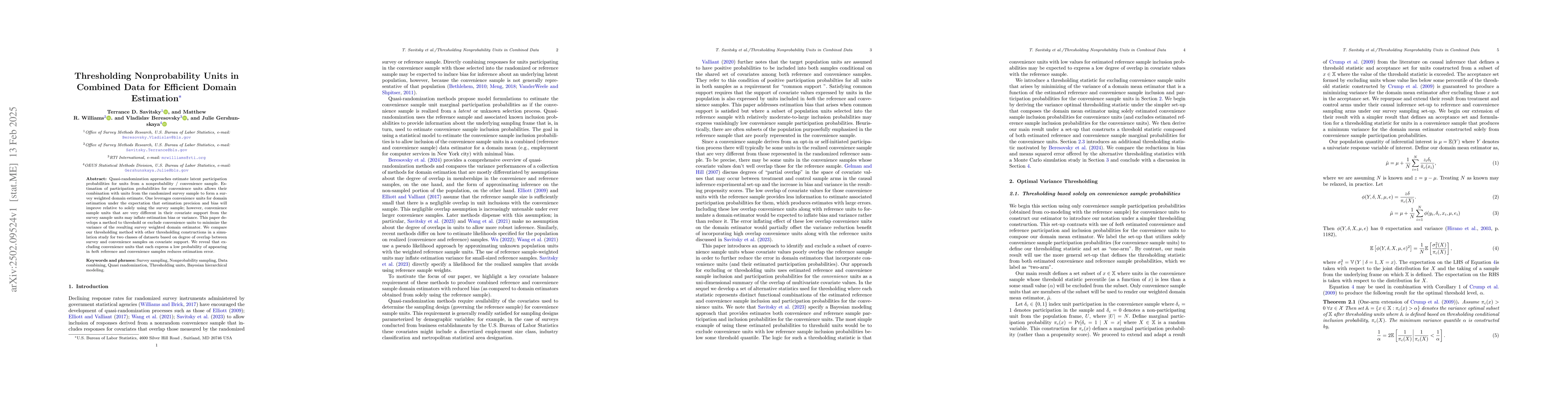 Thumbnail for Thresholding Nonprobability Units in Combined Data for Efficient Domain
  Estimation