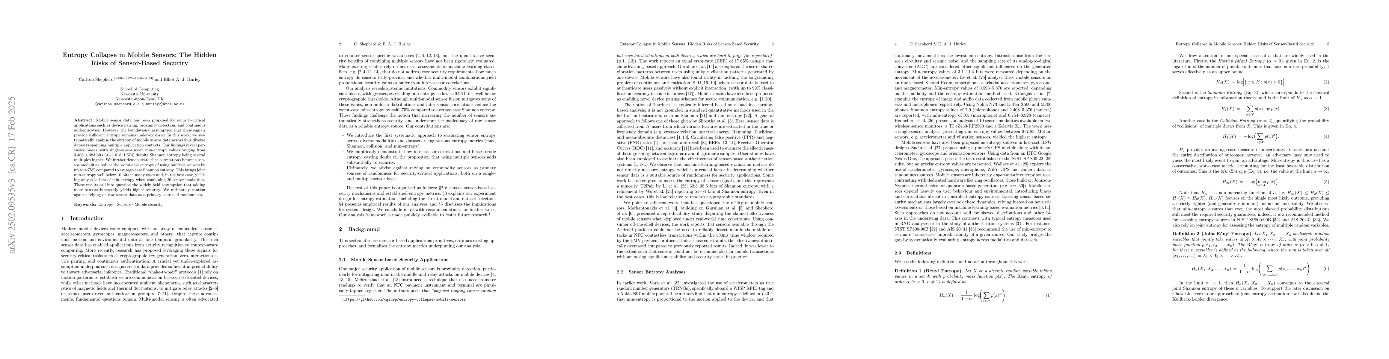 Thumbnail for Entropy Collapse in Mobile Sensors: The Hidden Risks of Sensor-Based
  Security