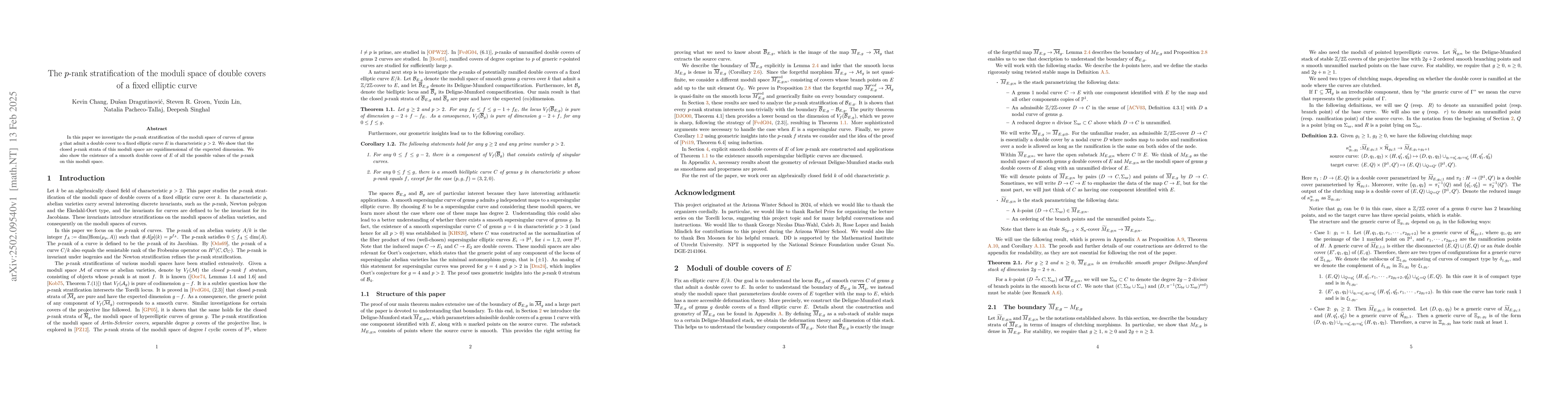 Thumbnail for The $p$-rank stratification of the moduli space of double covers of a
  fixed elliptic curve