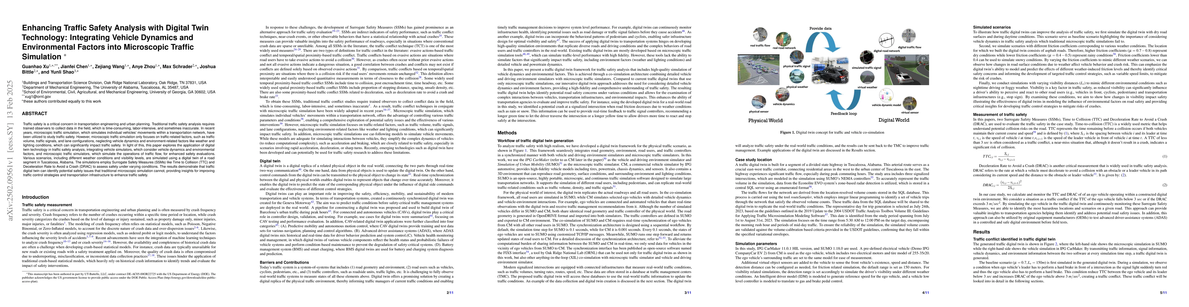 Thumbnail for Enhancing Traffic Safety Analysis with Digital Twin Technology:
  Integrating Vehicle Dynamics and Environmental Factors into Microscopic
  Traffic Simulation