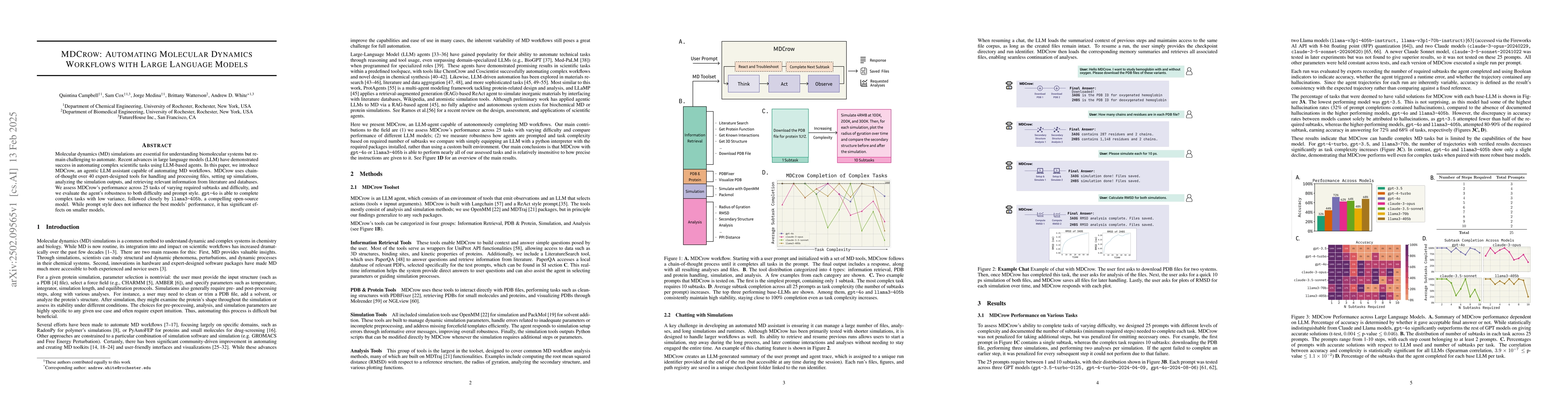 Thumbnail for MDCrow: Automating Molecular Dynamics Workflows with Large Language
  Models