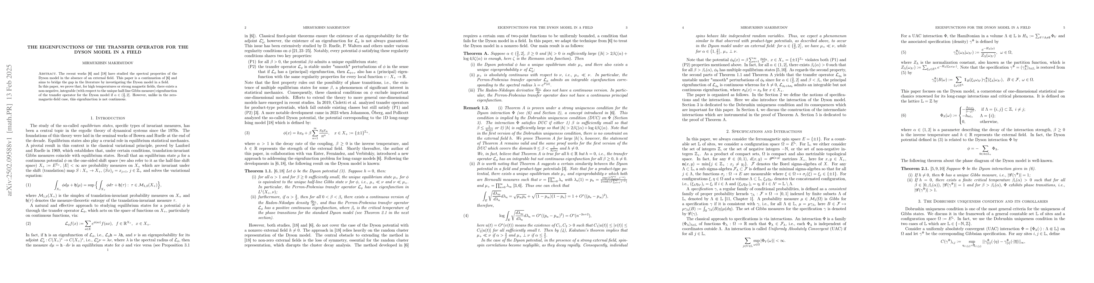Thumbnail for The Eigenfunctions of the Transfer Operator for the Dyson model in a
  field