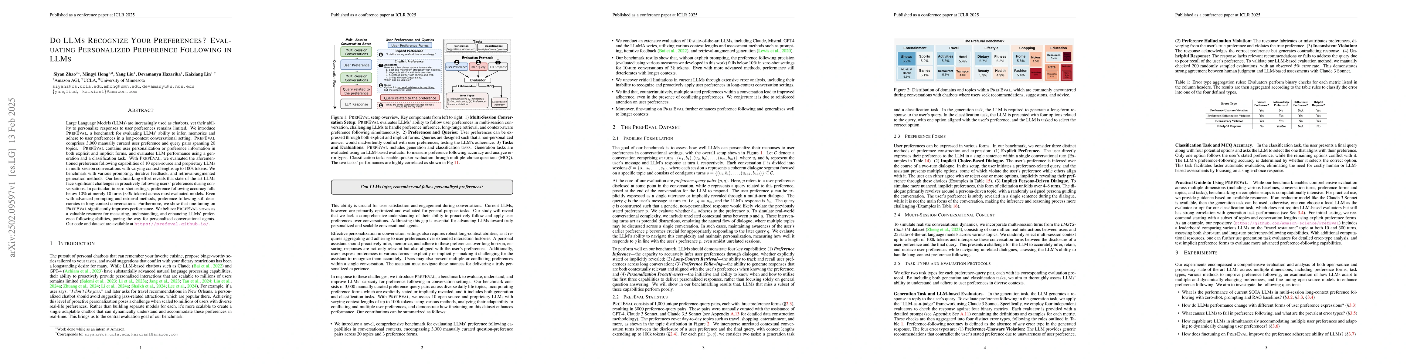 Thumbnail for Do LLMs Recognize Your Preferences? Evaluating Personalized Preference
  Following in LLMs