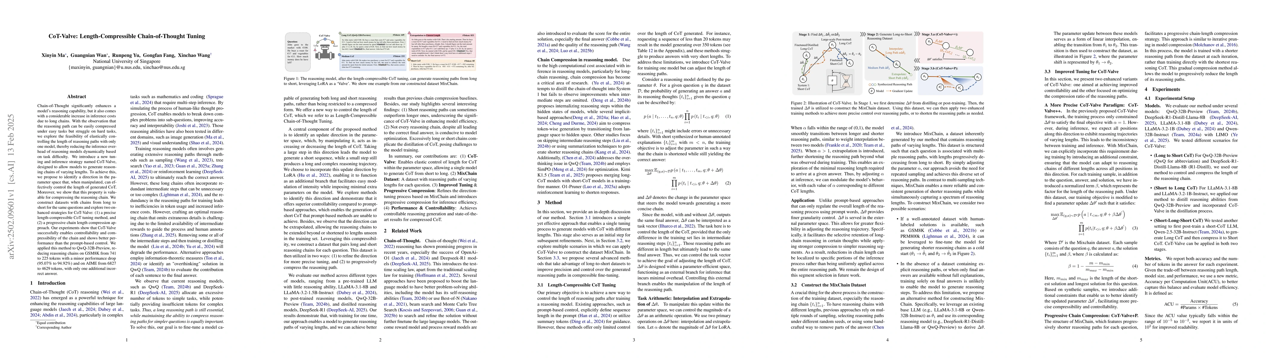 Thumbnail for CoT-Valve: Length-Compressible Chain-of-Thought Tuning