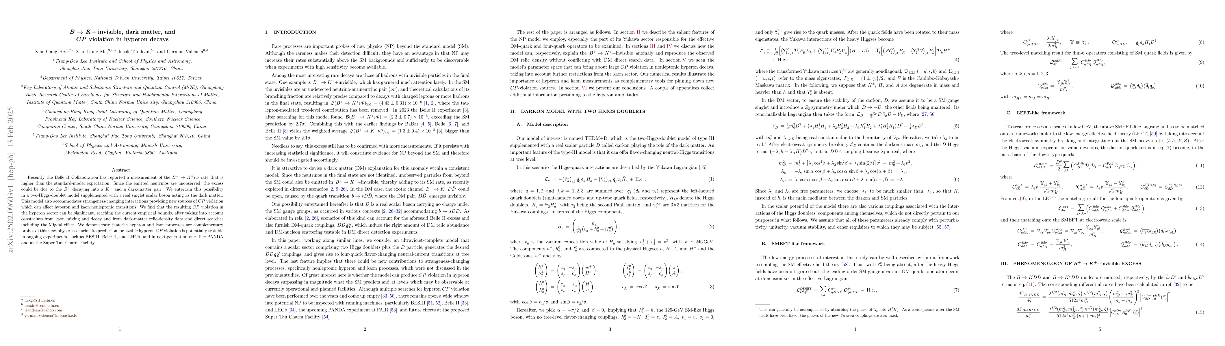 Thumbnail for $B\to K\sf{+}invisible$, dark matter, and $CP$ violation in hyperon
  decays