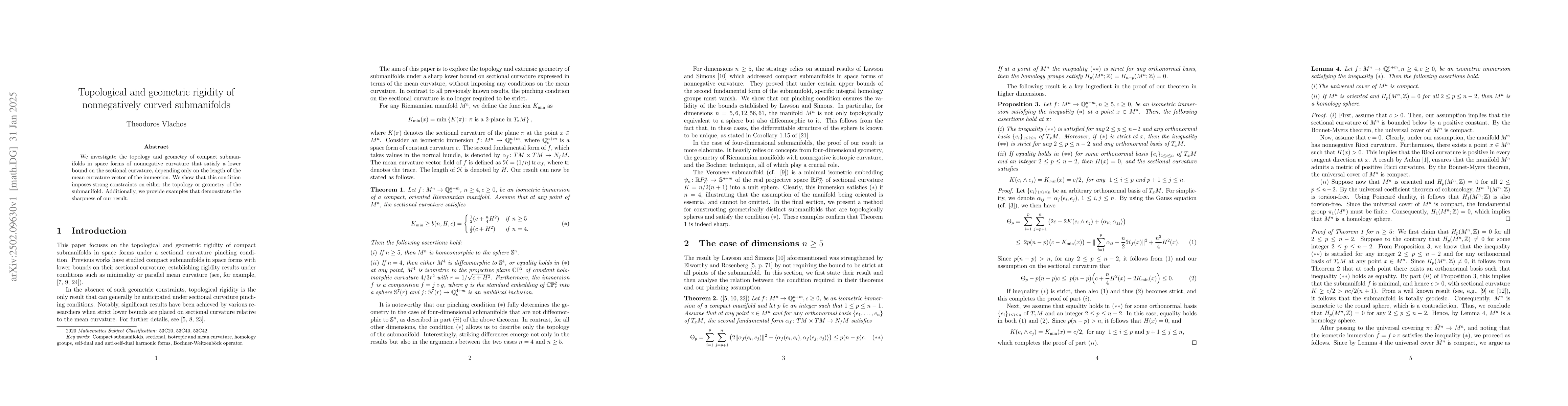 Thumbnail for Topological and geometric rigidity of nonnegatively curved submanifolds