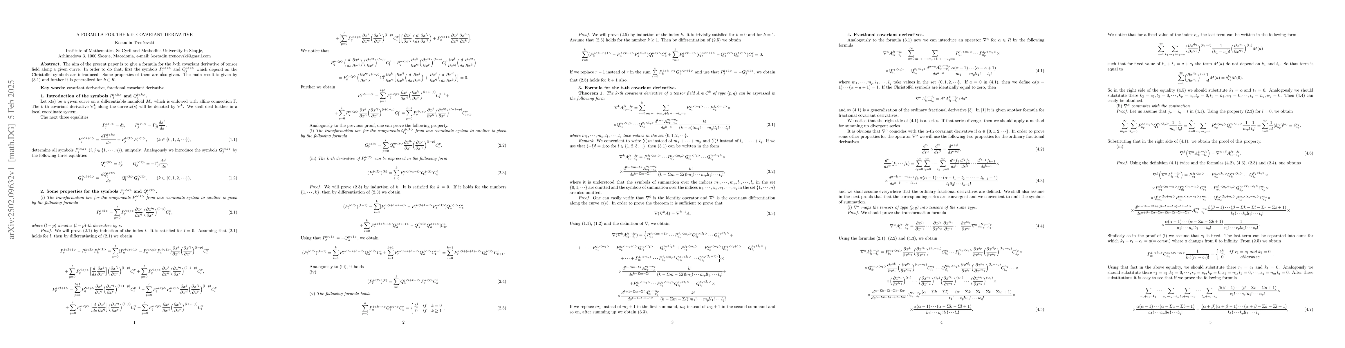 Thumbnail for A formula for the k-th covariant derivative