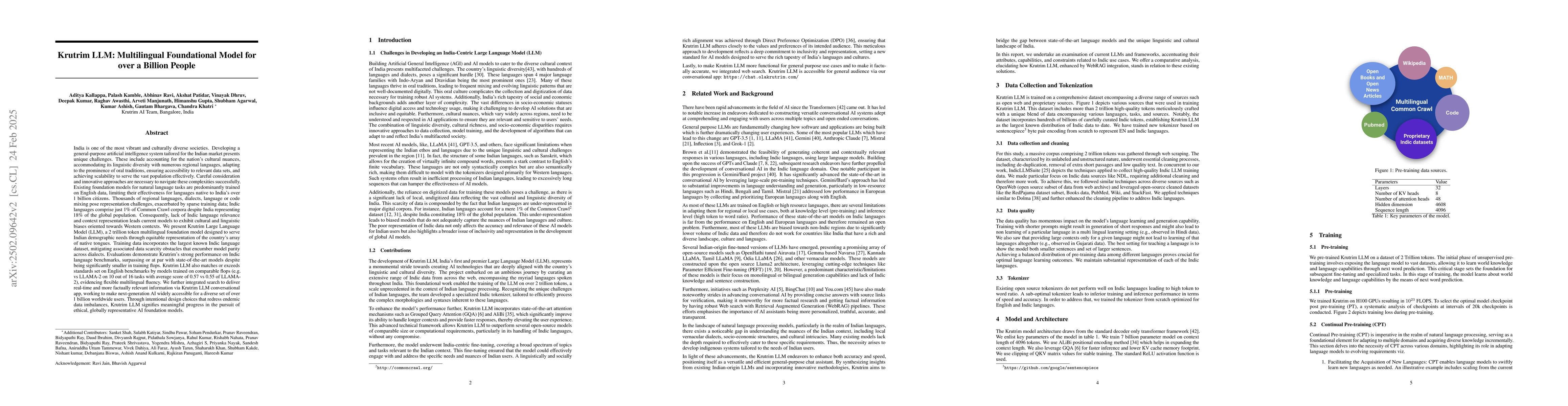 Thumbnail for Krutrim LLM: Multilingual Foundational Model for over a Billion People