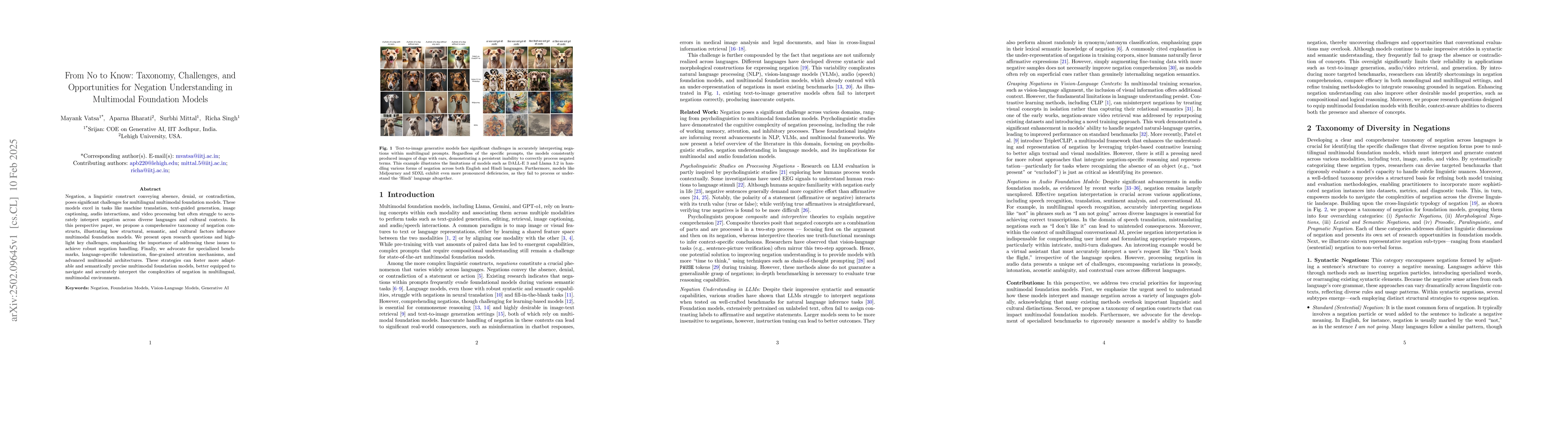 Thumbnail for From No to Know: Taxonomy, Challenges, and Opportunities for Negation
  Understanding in Multimodal Foundation Models