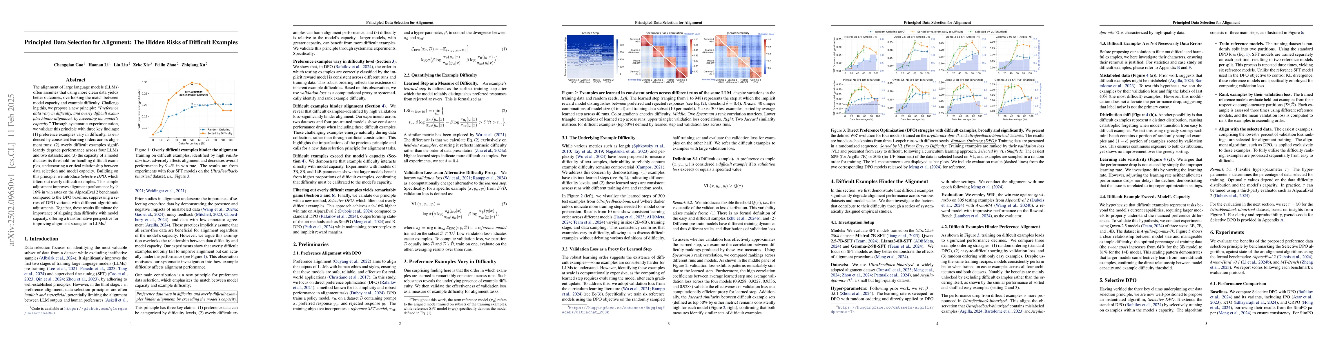 Thumbnail for Principled Data Selection for Alignment: The Hidden Risks of Difficult
  Examples