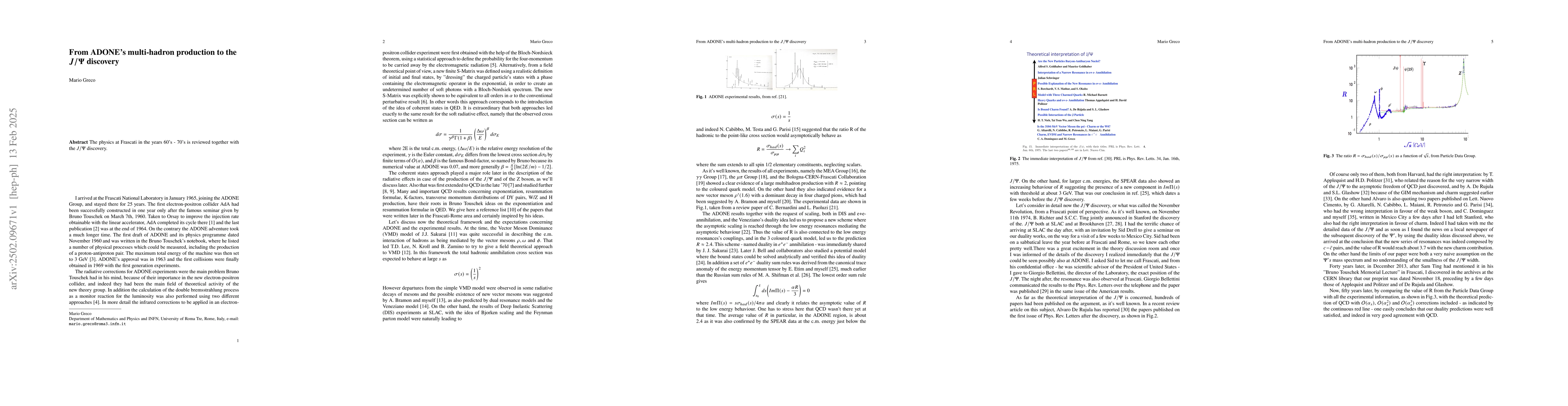 Thumbnail for From ADONE's multi-hadron production to the $J/Ψ$ discovery