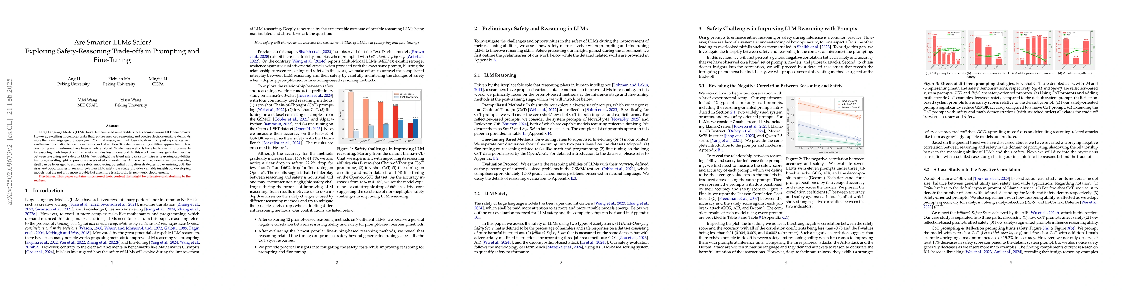 Thumbnail for Are Smarter LLMs Safer? Exploring Safety-Reasoning Trade-offs in
  Prompting and Fine-Tuning