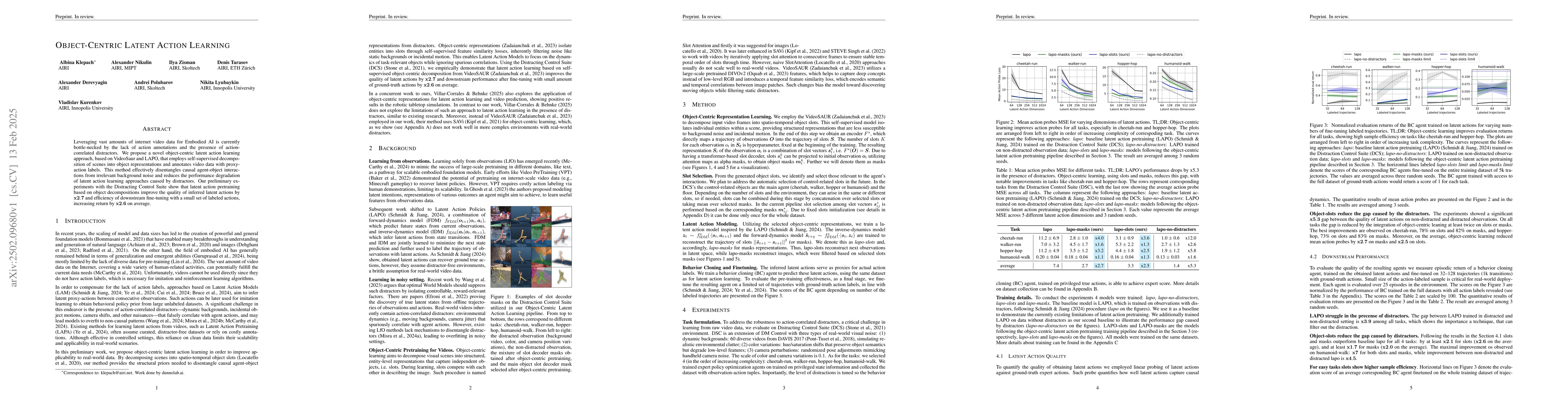 Thumbnail for Object-Centric Latent Action Learning