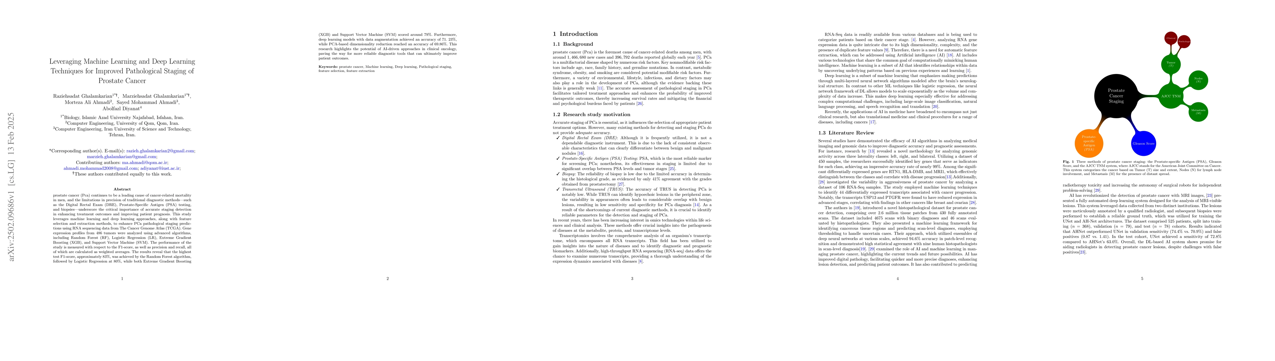 Thumbnail for Leveraging Machine Learning and Deep Learning Techniques for Improved
  Pathological Staging of Prostate Cancer