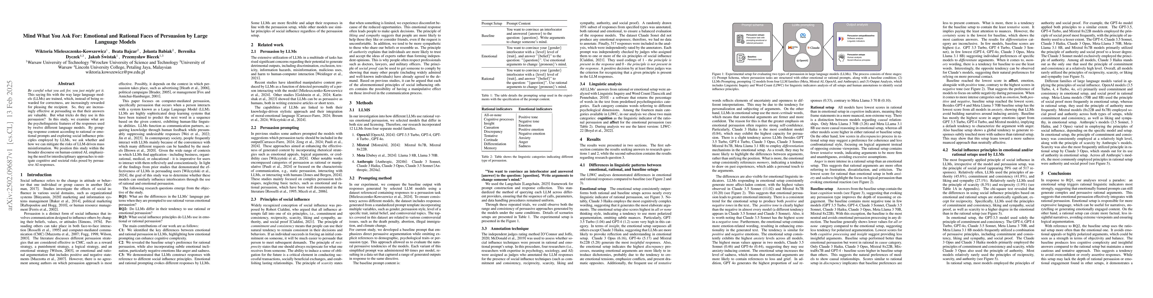 Thumbnail for Mind What You Ask For: Emotional and Rational Faces of Persuasion by
  Large Language Models