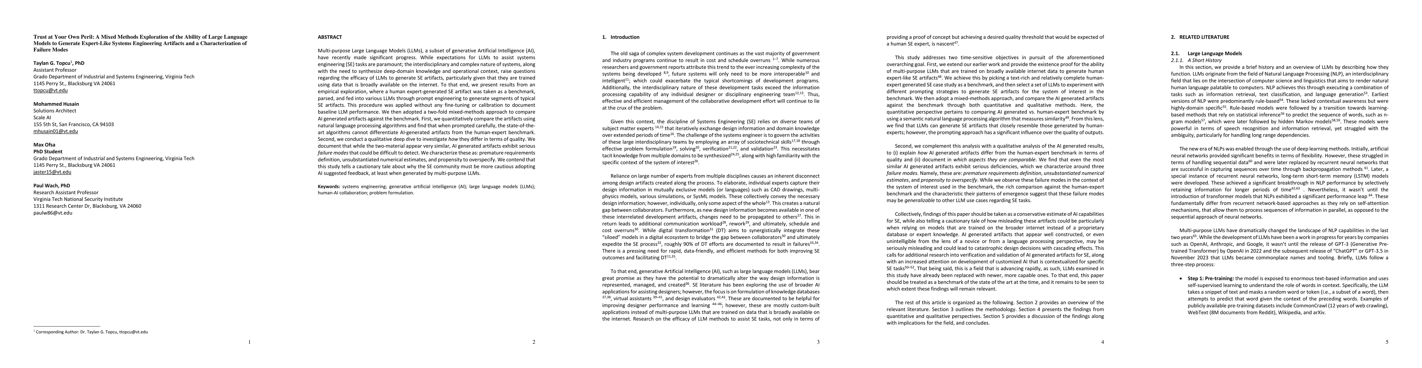 Thumbnail for Trust at Your Own Peril: A Mixed Methods Exploration of the Ability of
  Large Language Models to Generate Expert-Like Systems Engineering Artifacts
  and a Characterization of Failure Modes