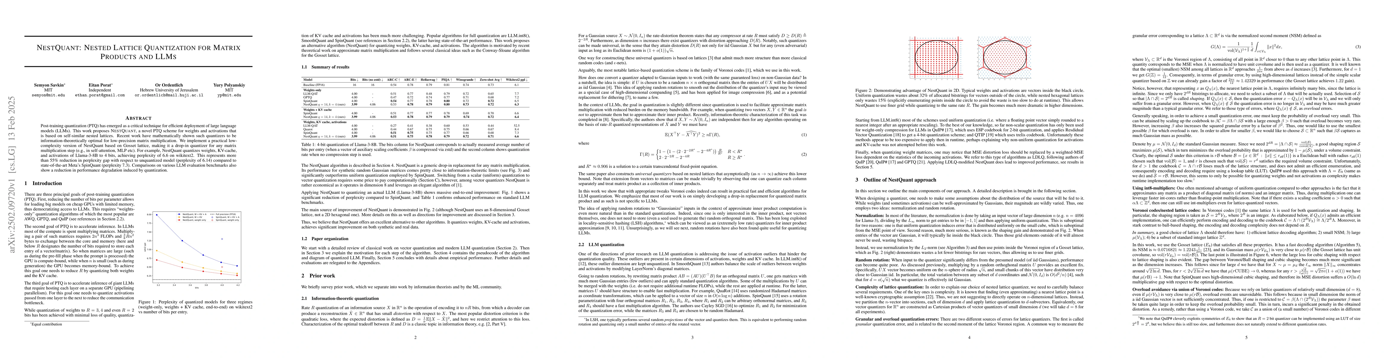 Thumbnail for NestQuant: Nested Lattice Quantization for Matrix Products and LLMs
