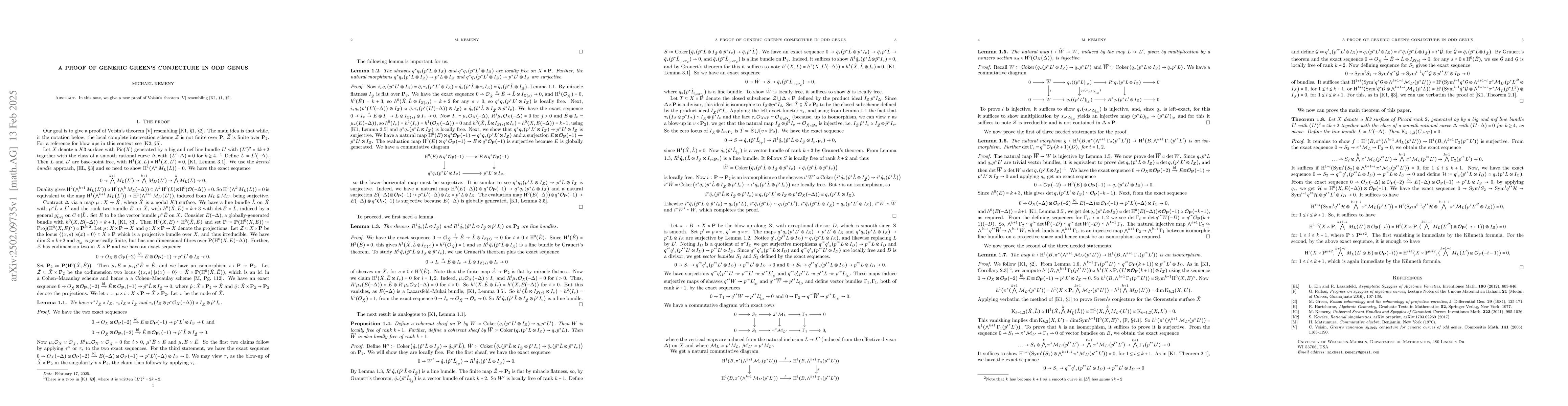 Thumbnail for A proof of generic Green's conjecture in odd genus