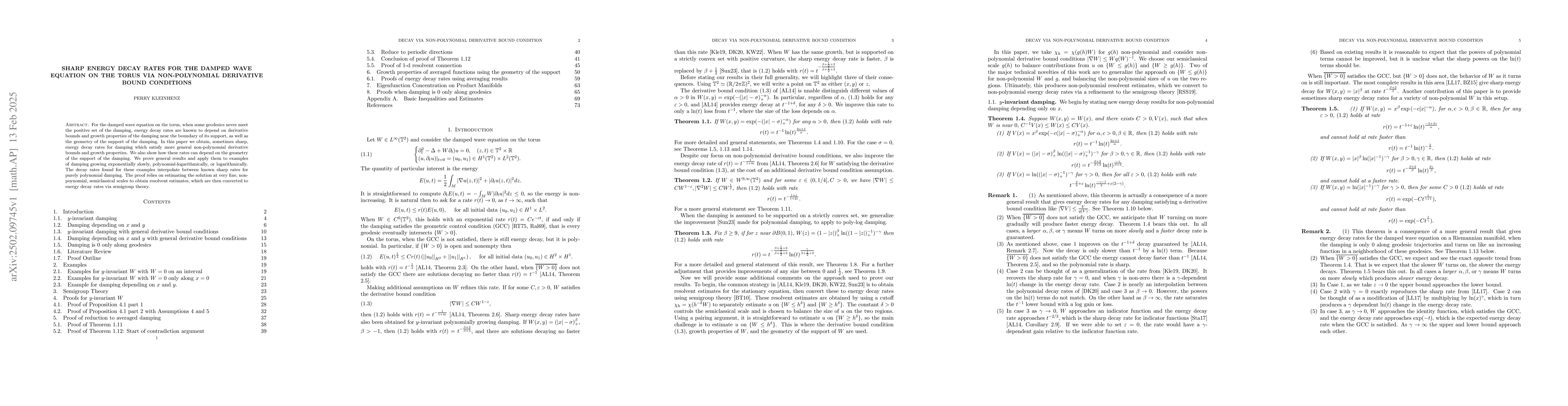 Thumbnail for Sharp energy decay rates for the damped wave equation on the torus via
  non-polynomial derivative bound conditions