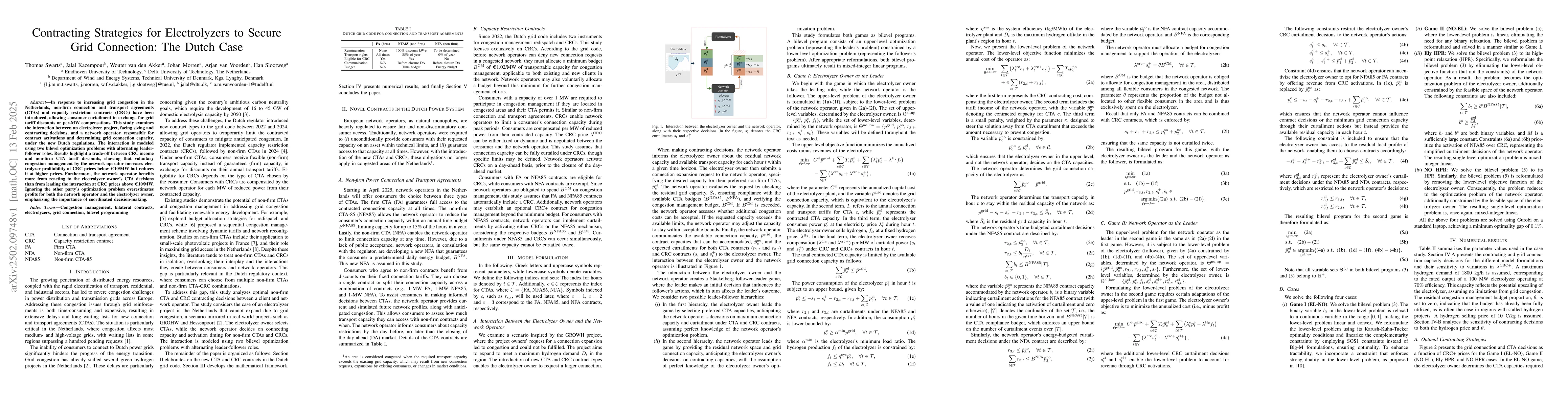 Thumbnail for Contracting Strategies for Electrolyzers to Secure Grid Connection: The
  Dutch Case