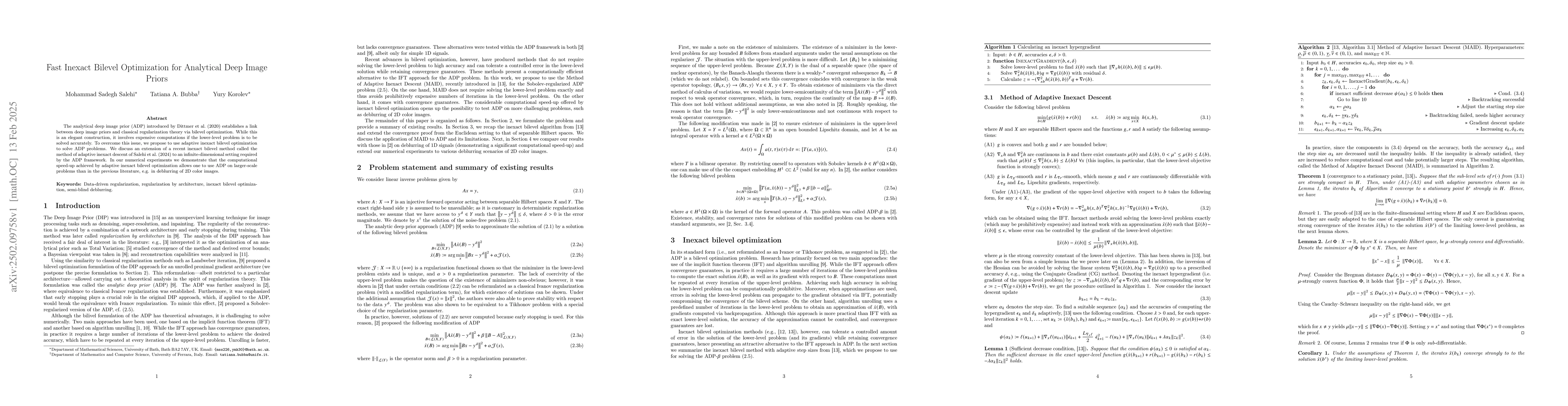 Thumbnail for Fast Inexact Bilevel Optimization for Analytical Deep Image Priors