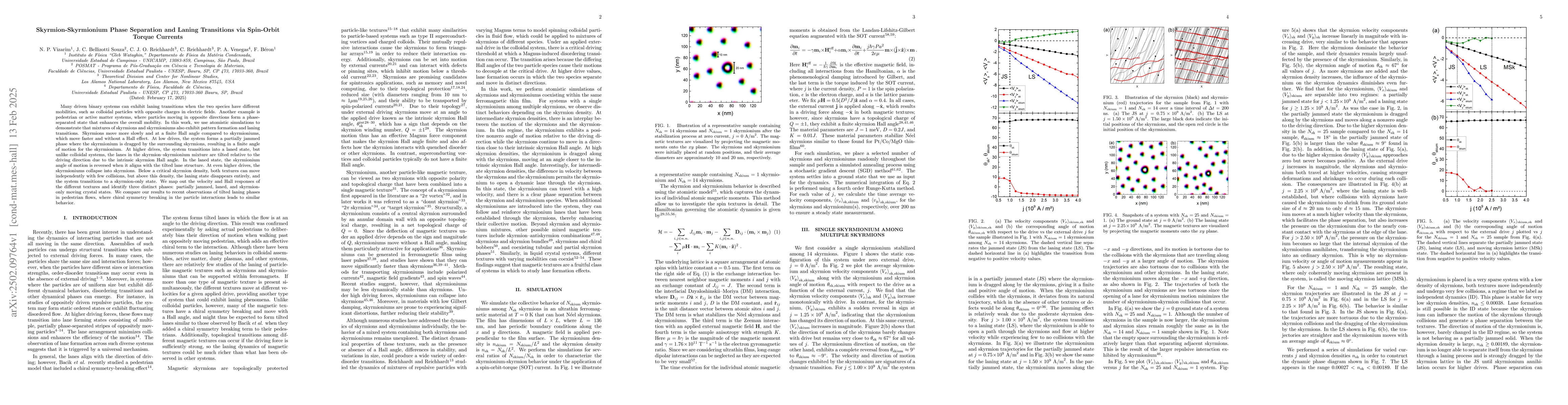 Thumbnail for Skyrmion-Skyrmionium Phase Separation and Laning Transitions via
  Spin-Orbit Torque Currents
