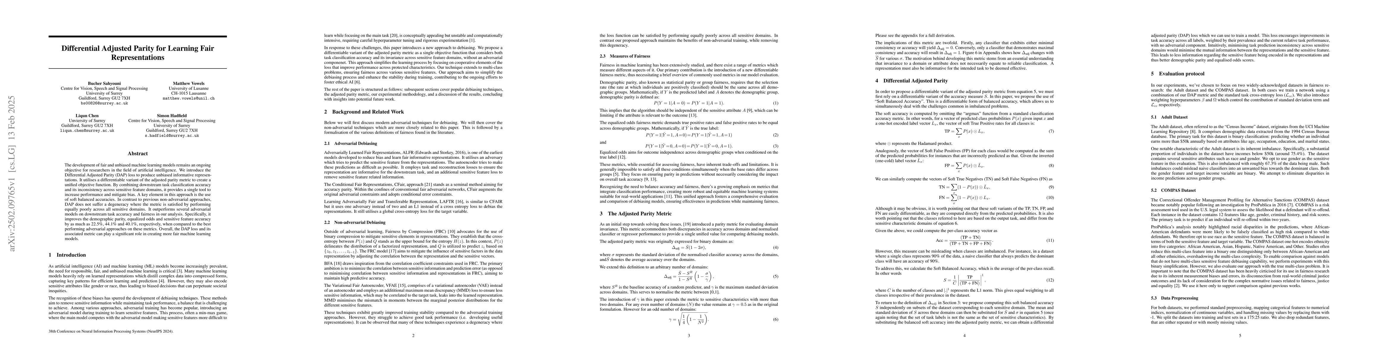 Thumbnail for Differential Adjusted Parity for Learning Fair Representations