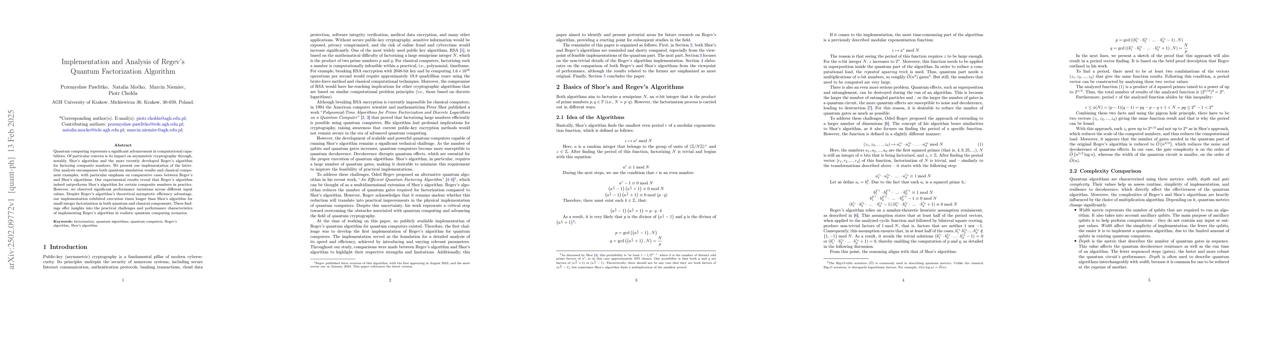 Thumbnail for Implementation and Analysis of Regev's Quantum Factorization Algorithm