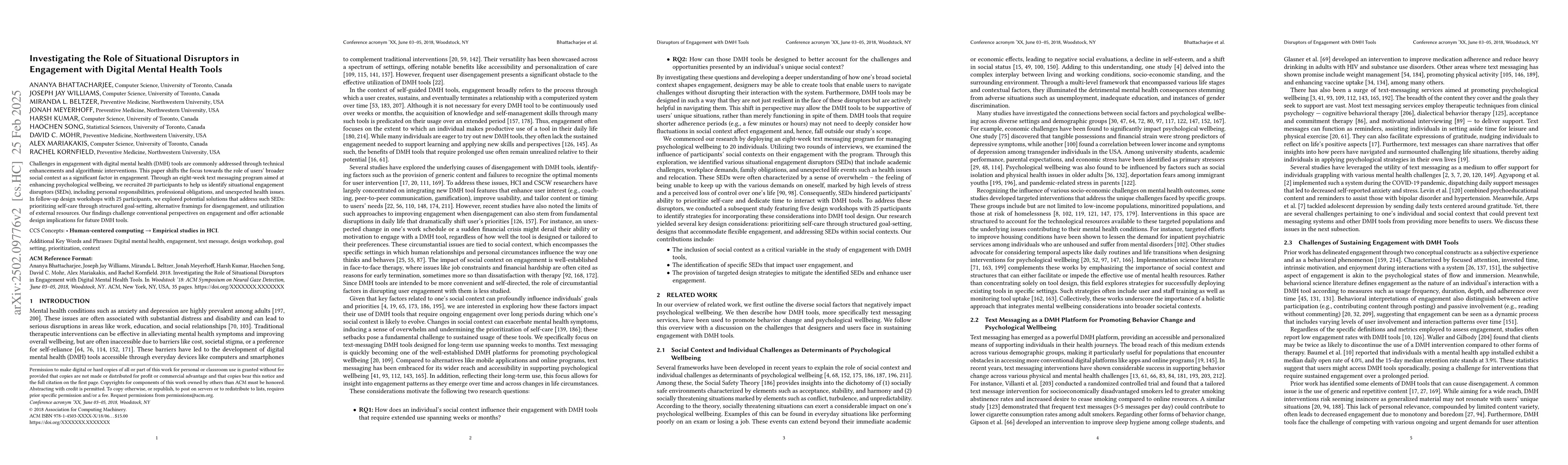 Thumbnail for Investigating the Role of Situational Disruptors in Engagement with
  Digital Mental Health Tools