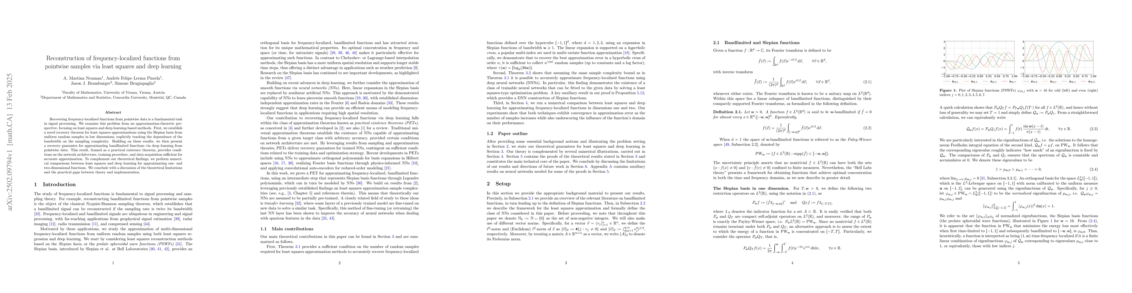 Thumbnail for Reconstruction of frequency-localized functions from pointwise samples
  via least squares and deep learning