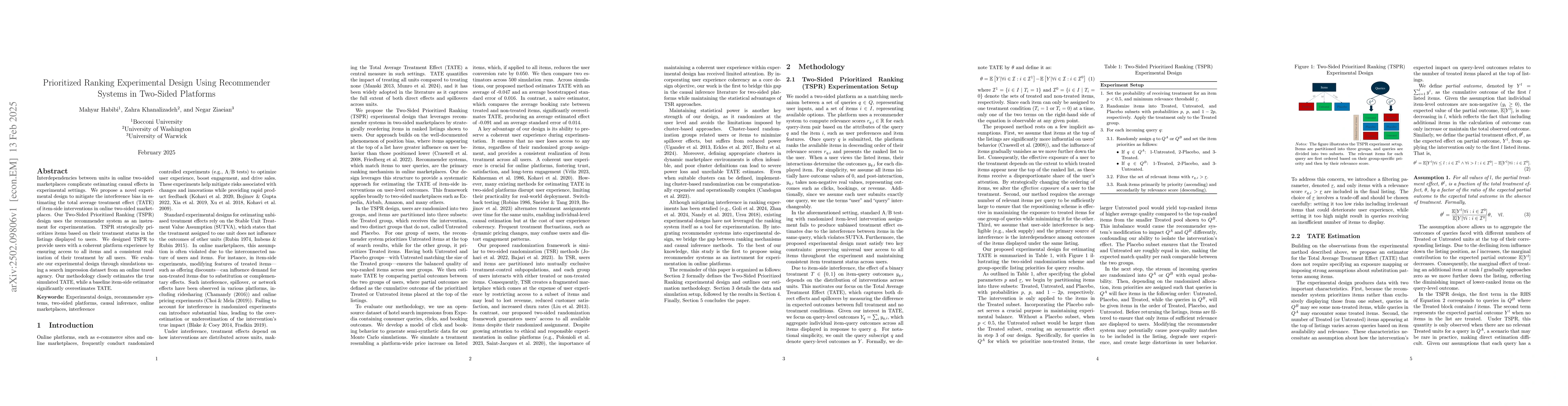 Thumbnail for Prioritized Ranking Experimental Design Using Recommender Systems in
  Two-Sided Platforms