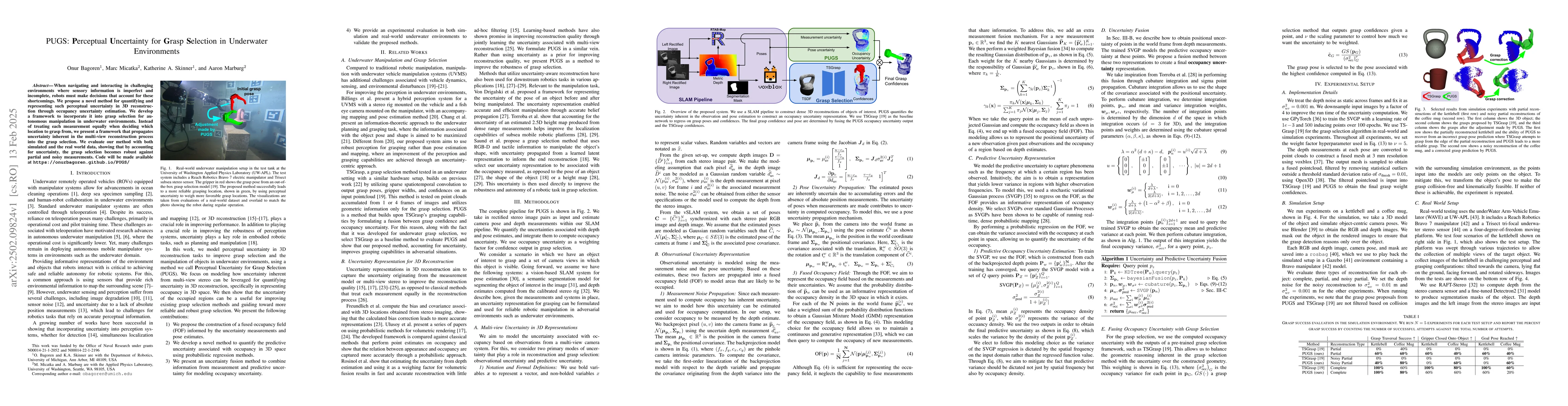 Thumbnail for PUGS: Perceptual Uncertainty for Grasp Selection in Underwater
  Environments