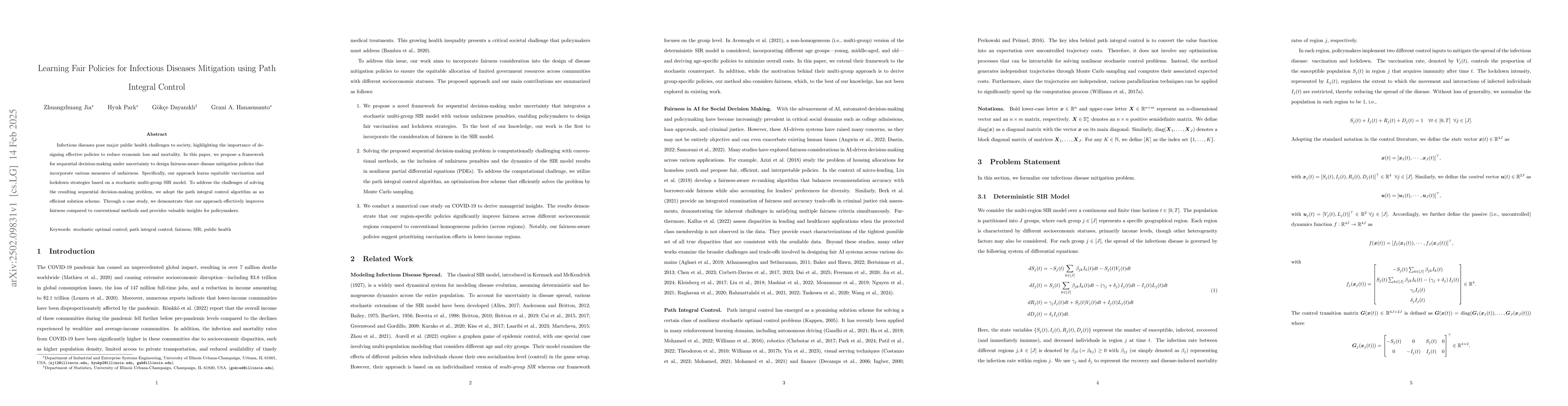 Thumbnail for Learning Fair Policies for Infectious Diseases Mitigation using Path
  Integral Control