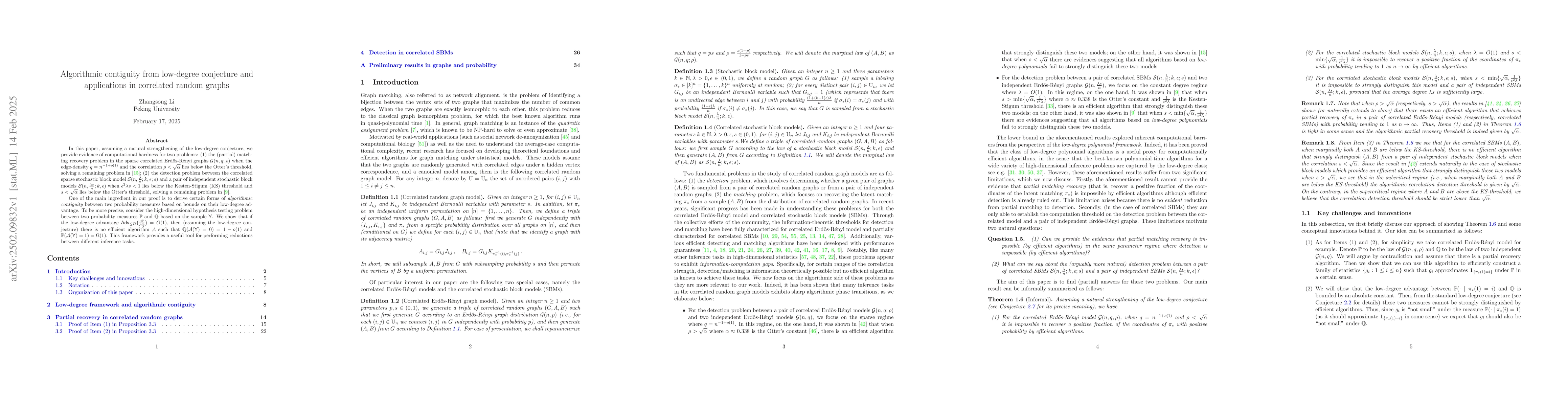 Thumbnail for Algorithmic contiguity from low-degree conjecture and applications in
  correlated random graphs