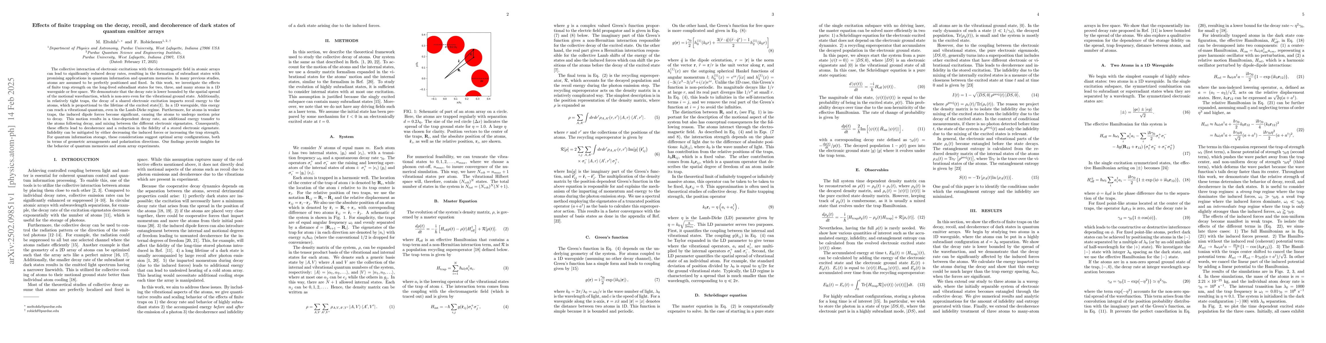 Thumbnail for Effects of finite trapping on the decay, recoil, and decoherence of dark
  states of quantum emitter arrays
