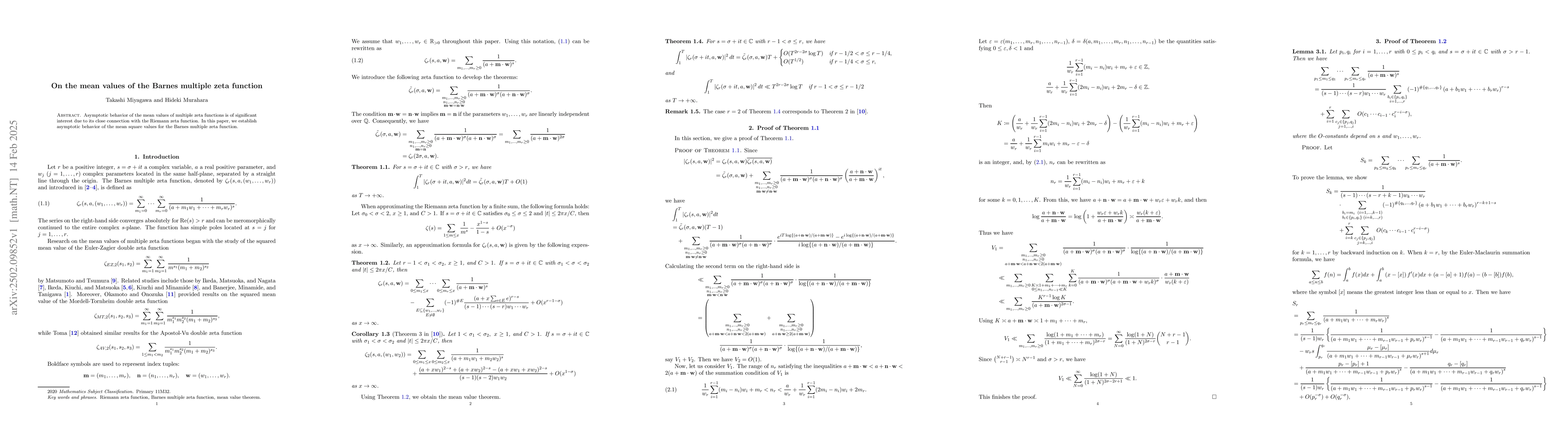 Thumbnail for On the mean values of the Barnes multiple zeta function