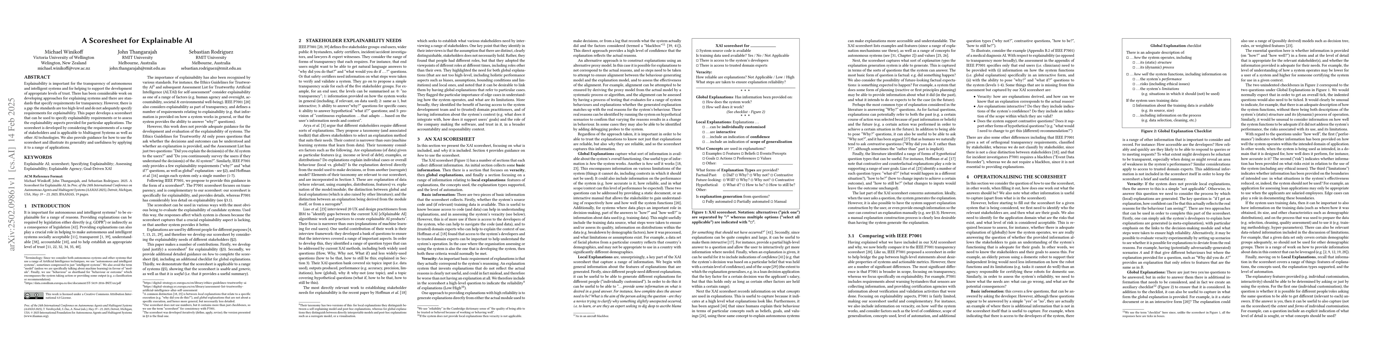 Thumbnail for A Scoresheet for Explainable AI