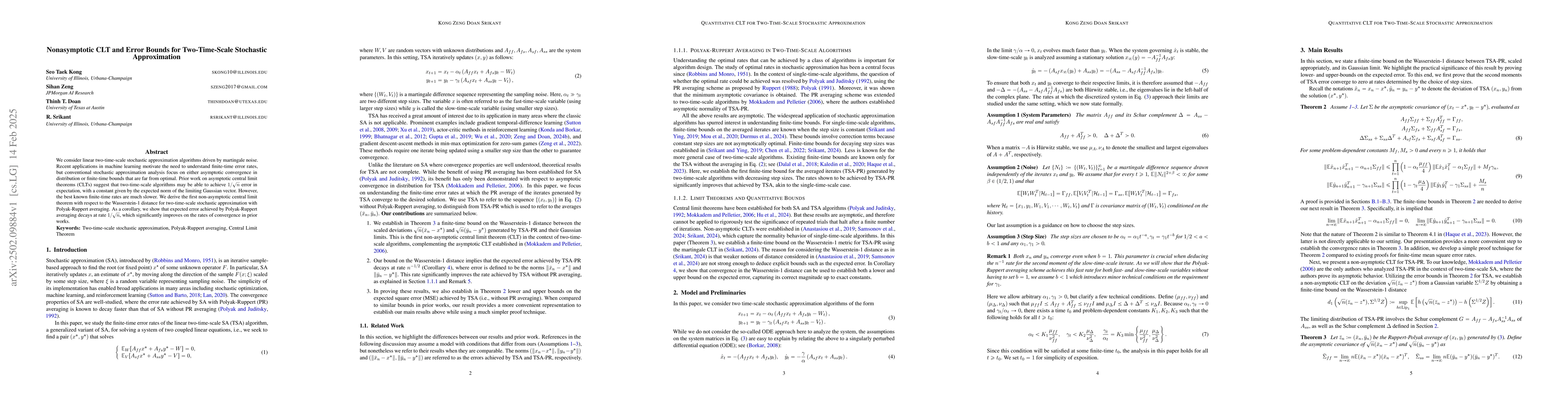 Thumbnail for Nonasymptotic CLT and Error Bounds for Two-Time-Scale Stochastic
  Approximation