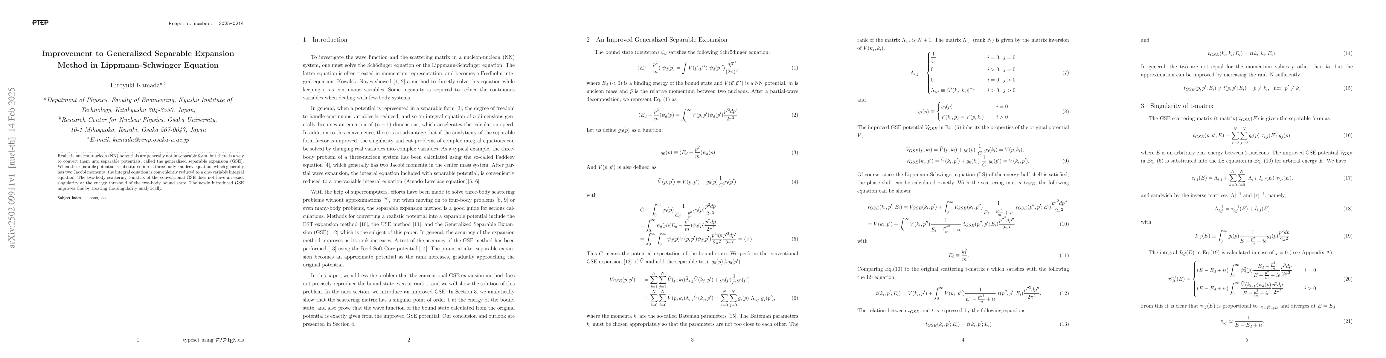 Thumbnail for Improvement to Generalized Separable Expansion Method in
  Lippmann-Schwinger Equation