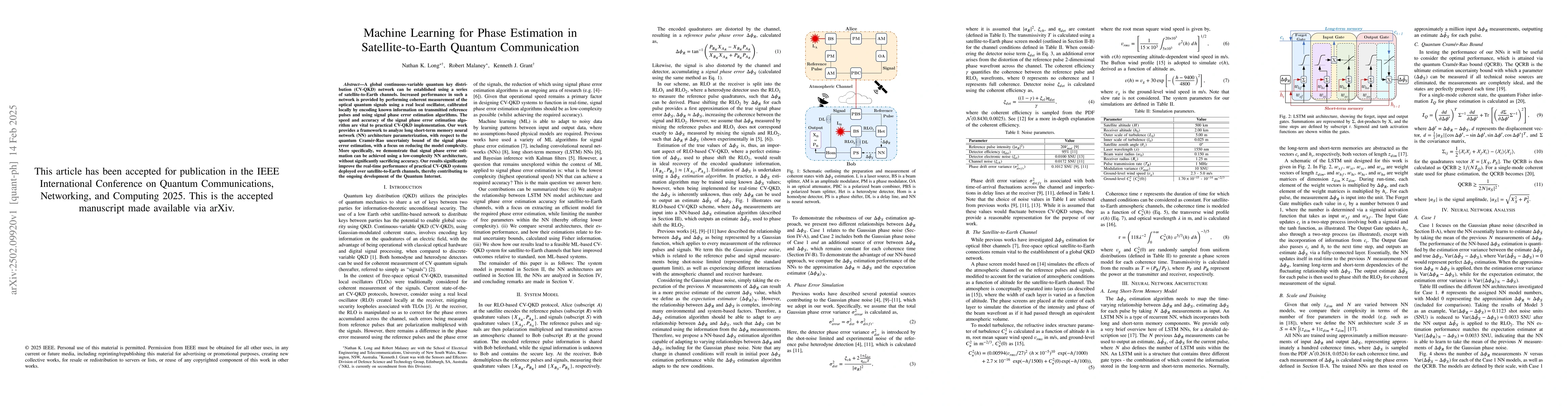 Thumbnail for Machine Learning for Phase Estimation in Satellite-to-Earth Quantum
  Communication