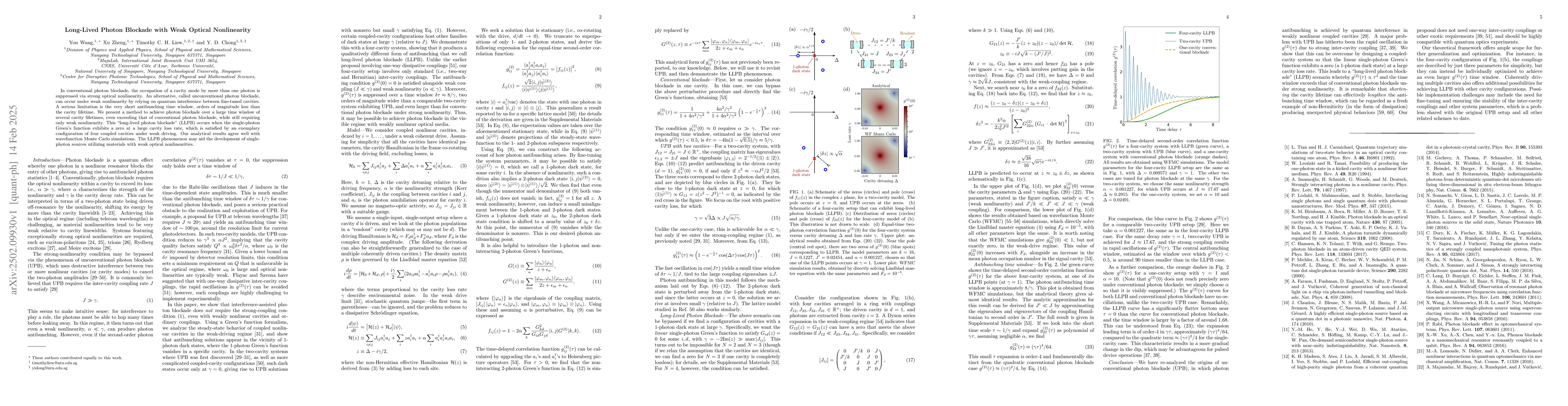 Thumbnail for Long-Lived Photon Blockade with Weak Optical Nonlinearity