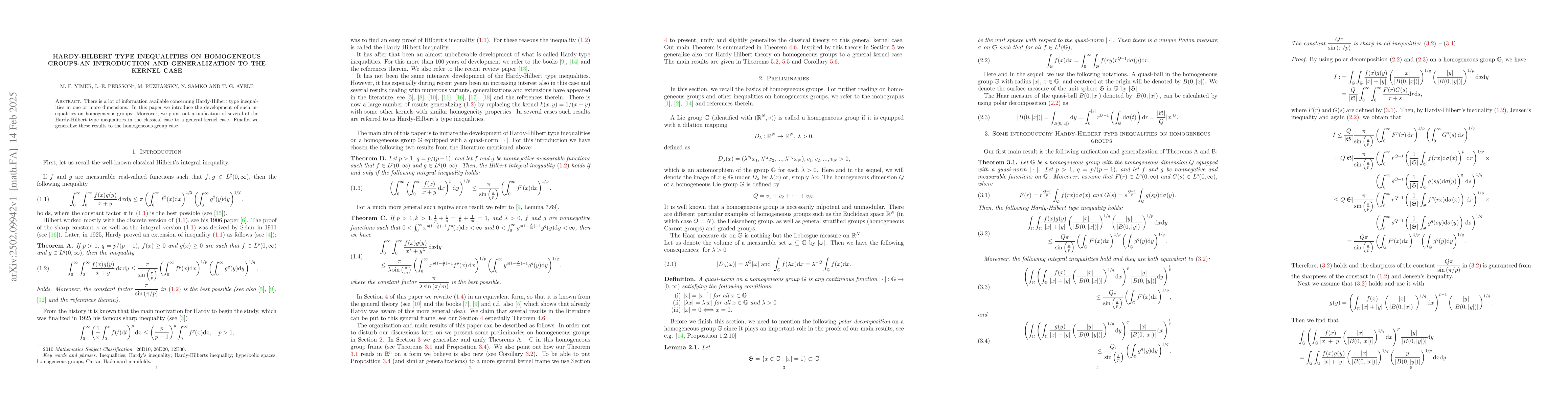 Thumbnail for Hardy-Hilbert type inequalities on homogeneous groups-An introduction
  and generalization to the kernel case