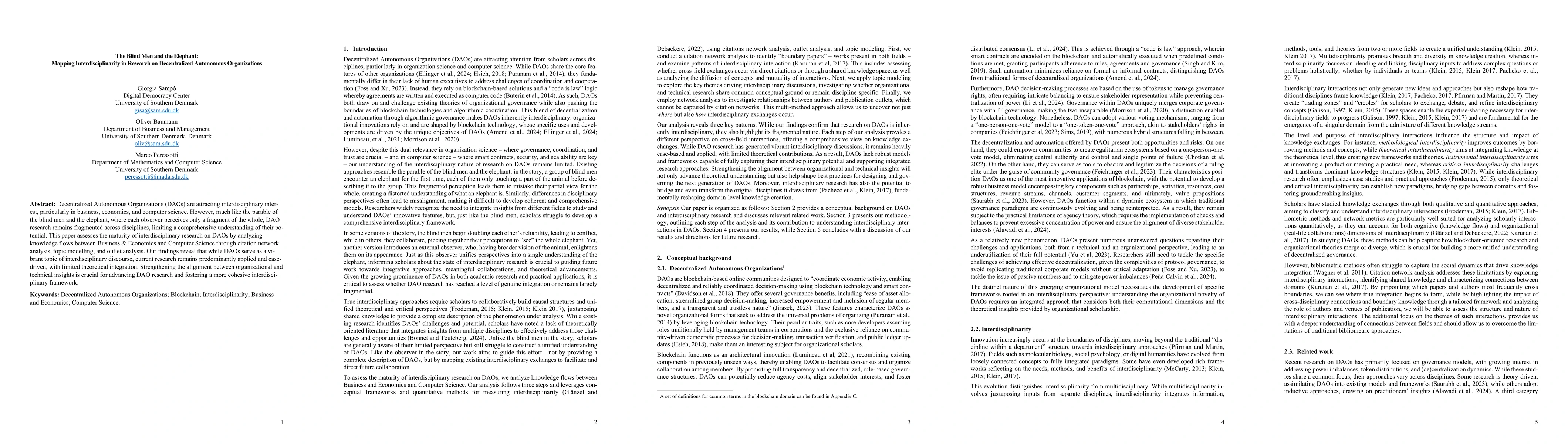 Thumbnail for The Blind Men and the Elephant: Mapping Interdisciplinarity in Research
  on Decentralized Autonomous Organizations