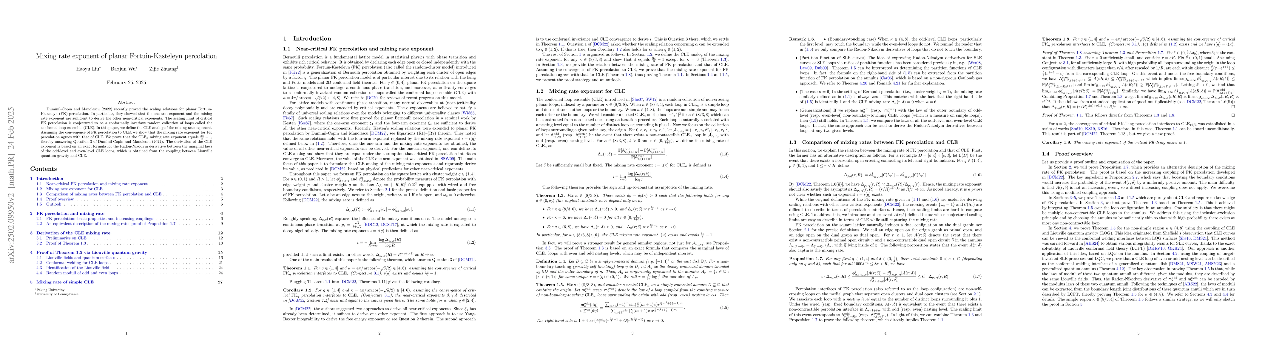Thumbnail for Mixing rate exponent of planar Fortuin-Kasteleyn percolation